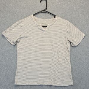 Coral Bay Petite Striped Short Sleeve Knit Top Neutral Beige White PS